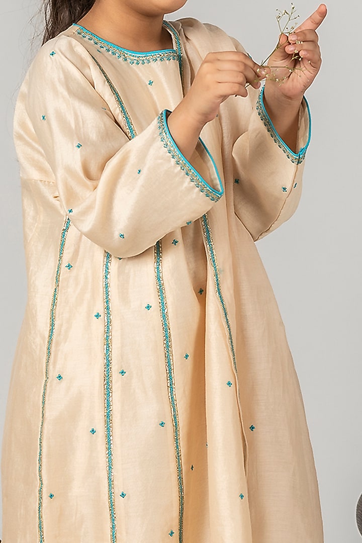 Ivory Embroidered Kalidar Kurta Set For Girls by Boteh at Pernia's Pop Up Shop