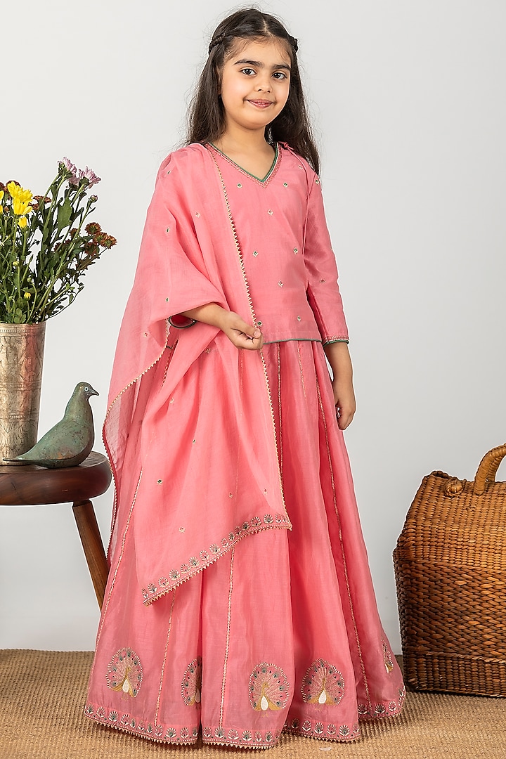 Charm Pink Embroidered Lehenga Set For Girls by Boteh