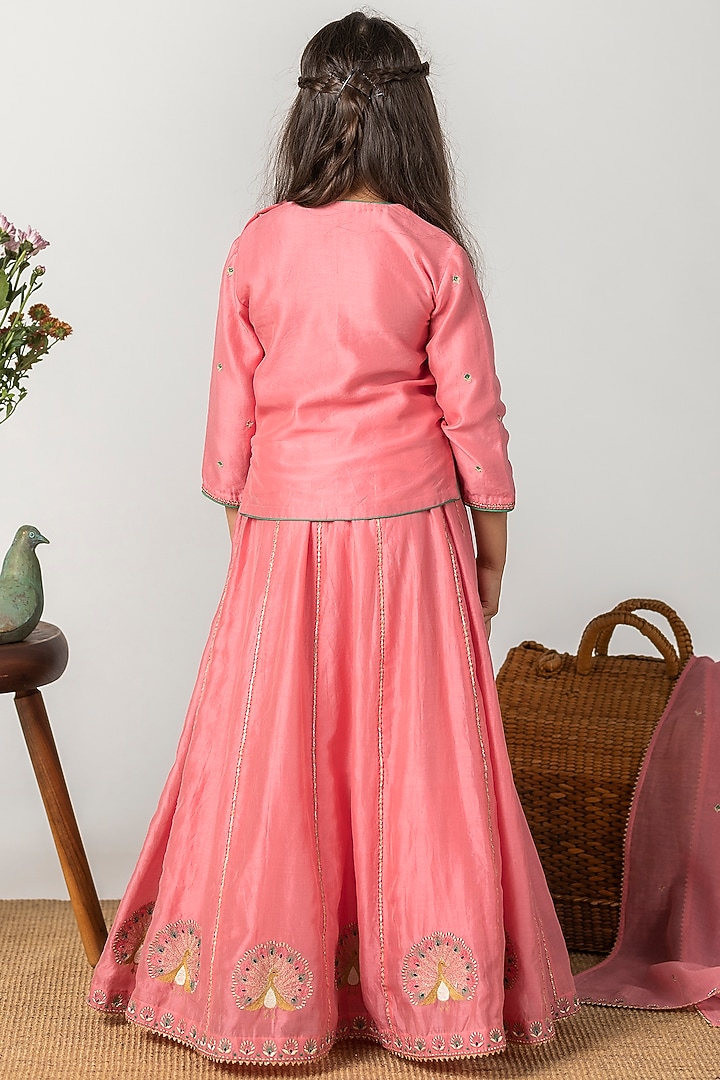 Charm Pink Embroidered Lehenga Set For Girls by Boteh at Pernia's Pop Up Shop