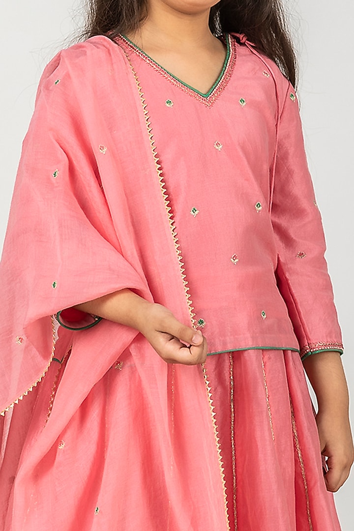 Charm Pink Embroidered Lehenga Set For Girls by Boteh at Pernia's Pop Up Shop