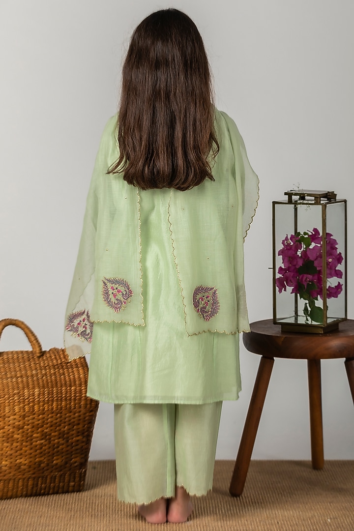 Mint Embroidered Kalidar Kurta Set For Girls by Boteh at Pernia's Pop Up Shop