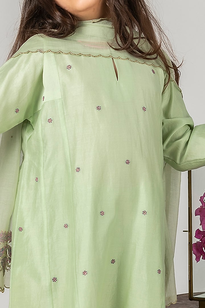 Mint Embroidered Kalidar Kurta Set For Girls by Boteh at Pernia's Pop Up Shop