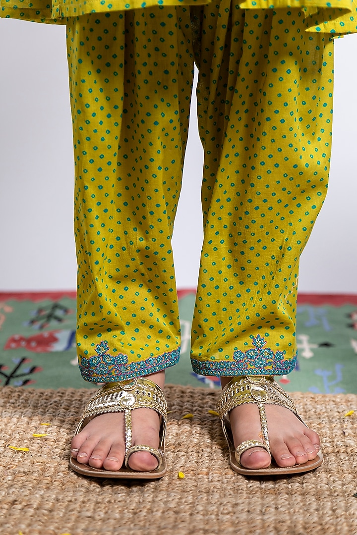 Green Embroidered Kurta Set For Girls by Boteh at Pernia's Pop Up Shop