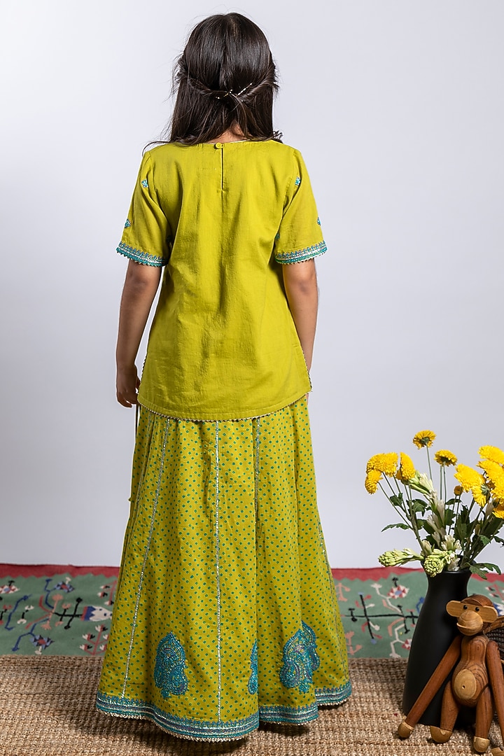 Green Embroidered Lehenga Set For Girls by Boteh at Pernia's Pop Up Shop