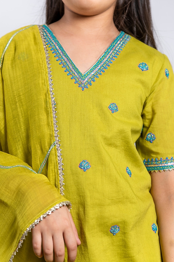 Green Embroidered Lehenga Set For Girls by Boteh at Pernia's Pop Up Shop