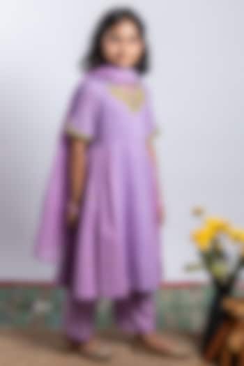 Purple Embroidered Kurta Set For Girls by Boteh