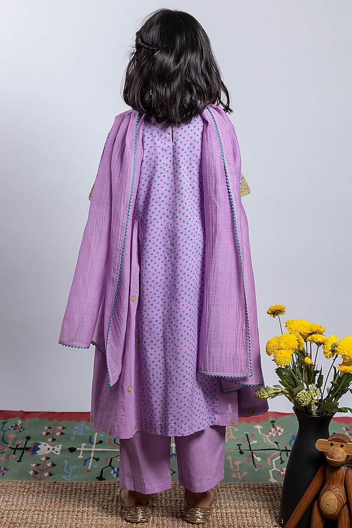 Purple Embroidered Kurta Set For Girls by Boteh at Pernia's Pop Up Shop