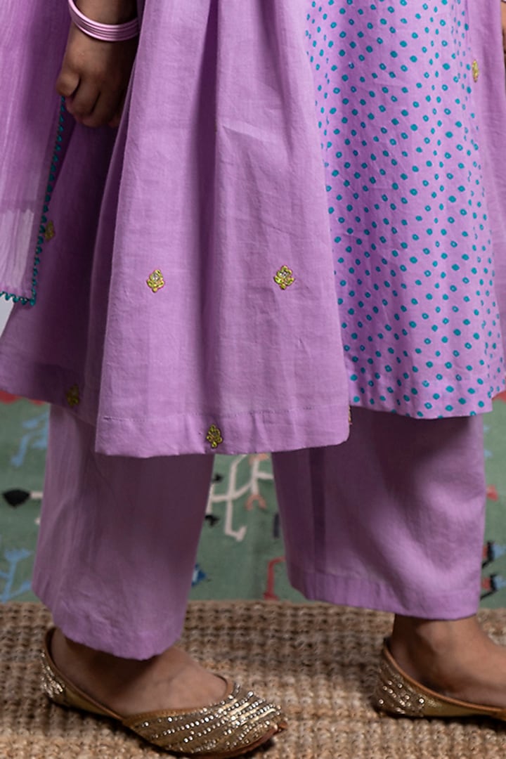 Purple Embroidered Kurta Set For Girls by Boteh at Pernia's Pop Up Shop