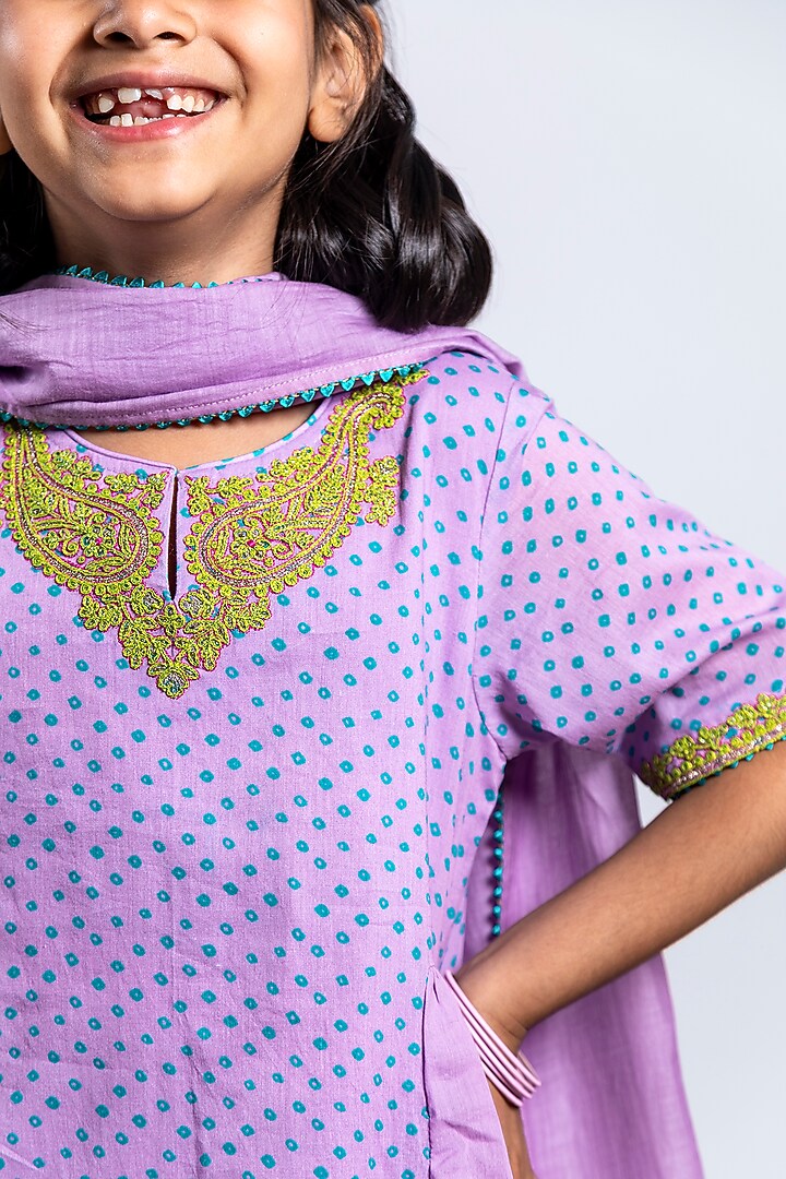 Purple Embroidered Kurta Set For Girls by Boteh at Pernia's Pop Up Shop
