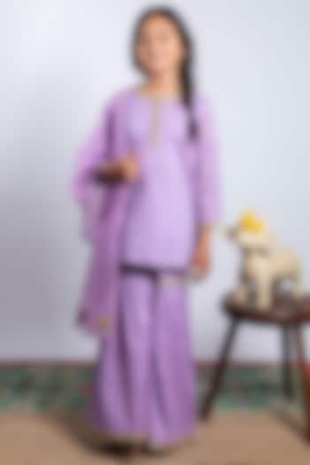 Purple Embroidered Sharara Set For Girls by Boteh at Pernia's Pop Up Shop