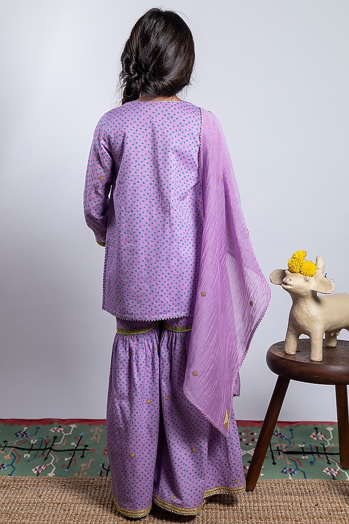 Purple Embroidered Sharara Set For Girls by Boteh at Pernia's Pop Up Shop