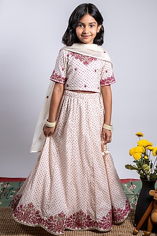 Ivory Embroidered Lehenga Set For Girls by Boteh