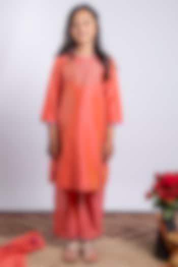 Orange Embroidered Kurta Set For Girls by Boteh