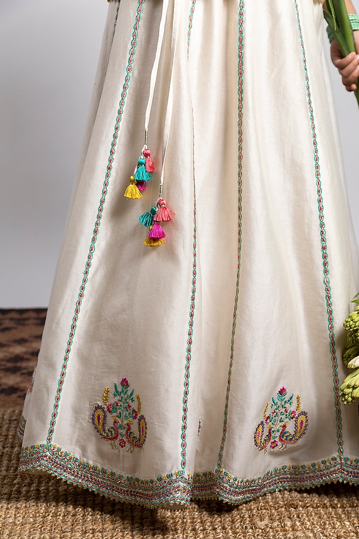 Ivory Embroidered Lehenga Set For Girls by Boteh at Pernia's Pop Up Shop