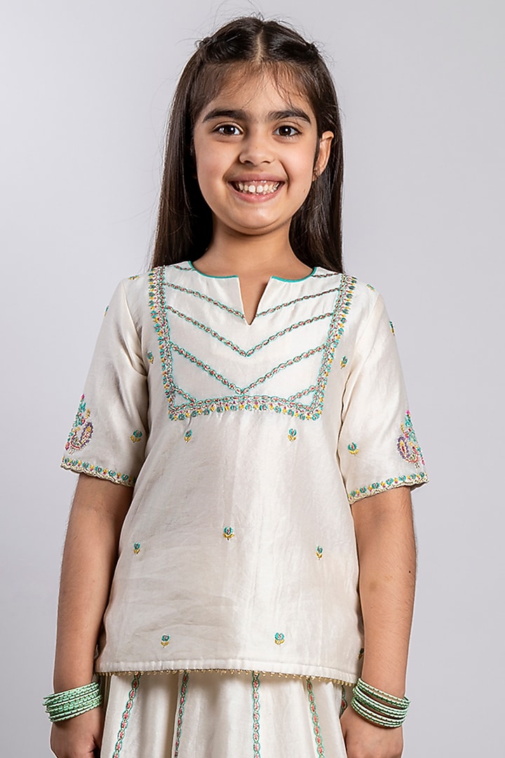 Ivory Embroidered Lehenga Set For Girls by Boteh at Pernia's Pop Up Shop