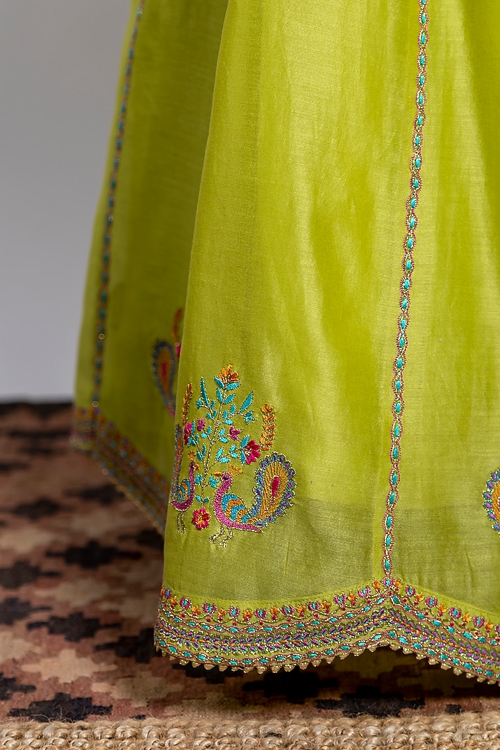 Green Embroidered Lehenga Set For Girls by Boteh at Pernia's Pop Up Shop