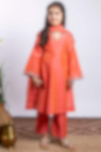 Orange Chanderi Silk Kurta Set For Girls by Boteh
