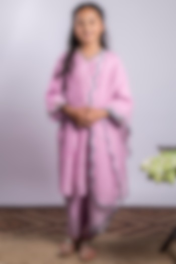 Lilac Chanderi Silk Kurta Set For Girls by Boteh