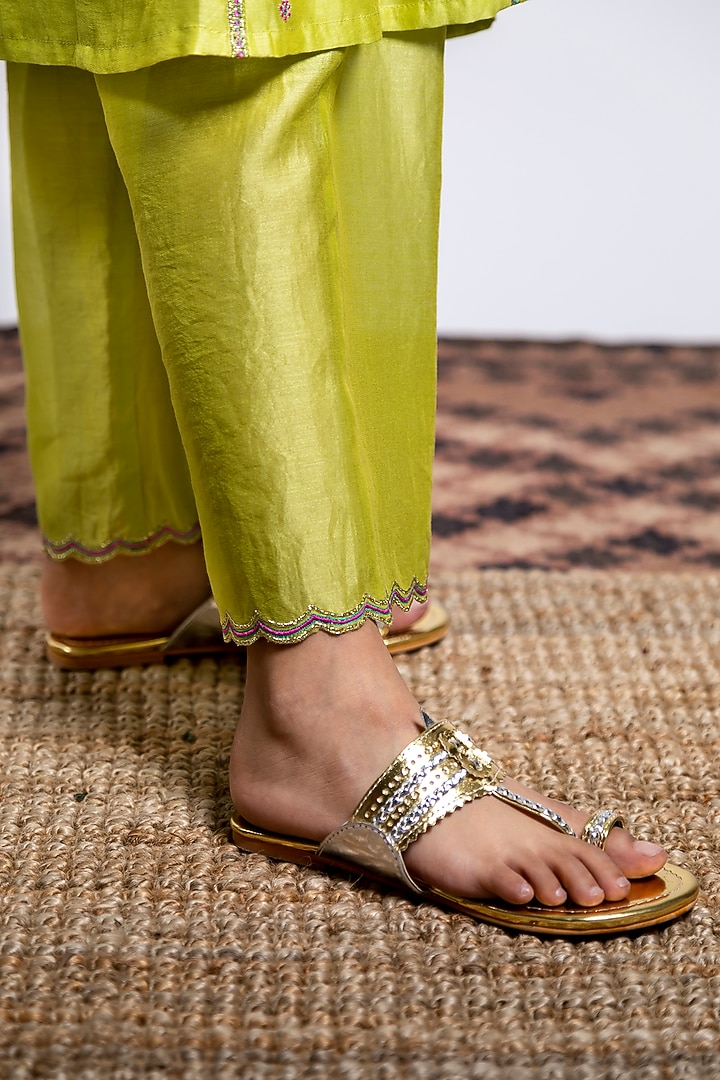 Green Embroidered Kurta Set For Girls by Boteh at Pernia's Pop Up Shop