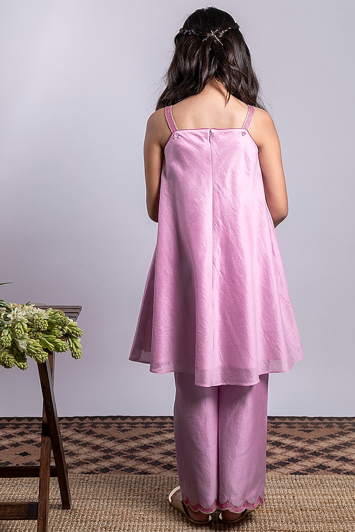 Lilac Embroidered A-Line Kurta Set For Girls by Boteh at Pernia's Pop Up Shop