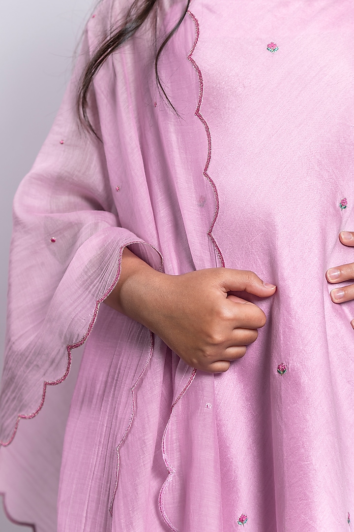 Lilac Embroidered A-Line Kurta Set For Girls by Boteh at Pernia's Pop Up Shop