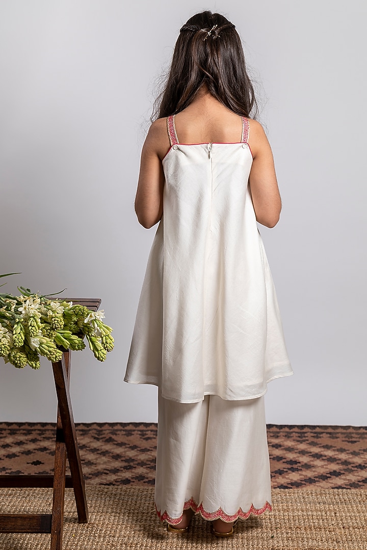 Ivory Embroidered A-Line Kurta Set For Girls by Boteh at Pernia's Pop Up Shop