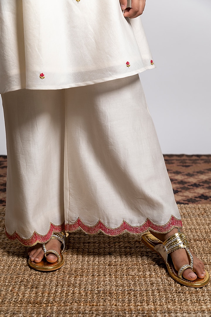 Ivory Embroidered A-Line Kurta Set For Girls by Boteh at Pernia's Pop Up Shop