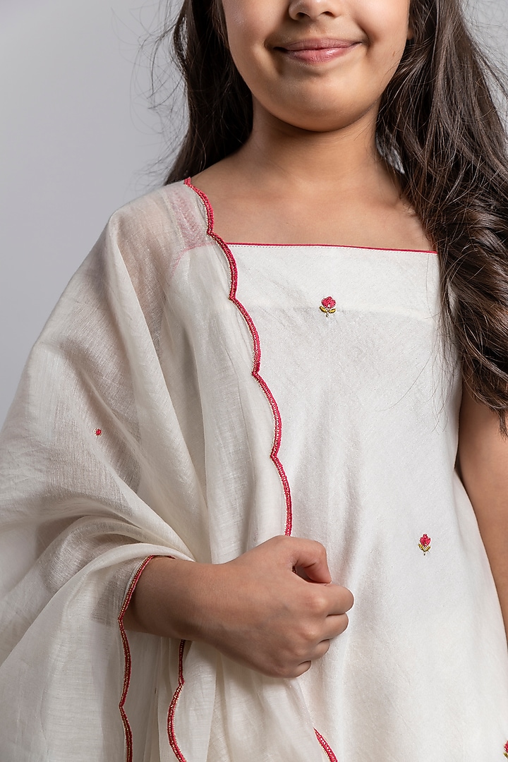 Ivory Embroidered A-Line Kurta Set For Girls by Boteh at Pernia's Pop Up Shop