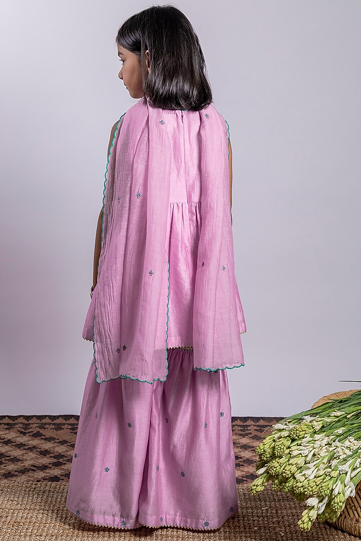 Lilac Embroidered Sharara Set For Girls by Boteh at Pernia's Pop Up Shop