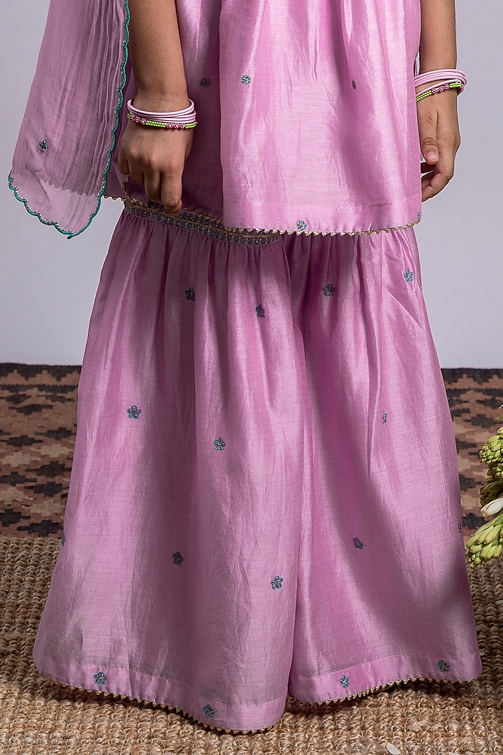 Lilac Embroidered Sharara Set For Girls by Boteh at Pernia's Pop Up Shop