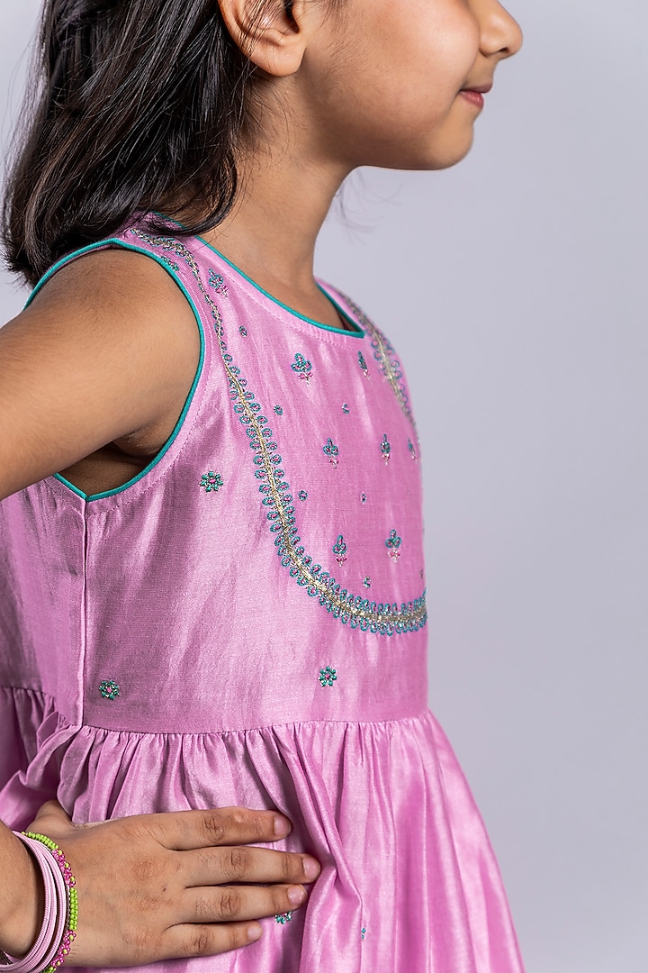 Lilac Embroidered Sharara Set For Girls by Boteh at Pernia's Pop Up Shop