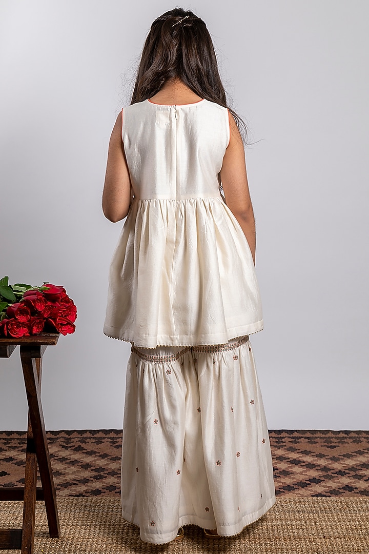 Ivory Embroidered Sharara Set For Girls by Boteh at Pernia's Pop Up Shop