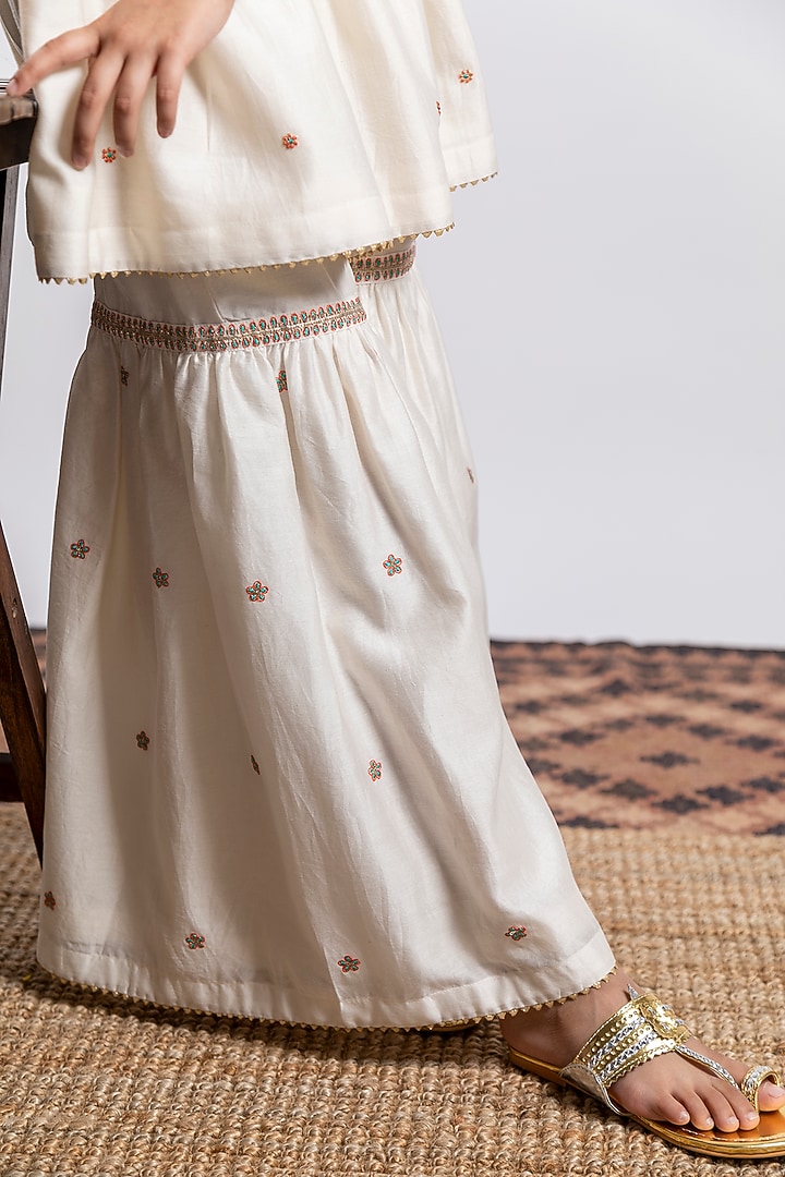 Ivory Embroidered Sharara Set For Girls by Boteh at Pernia's Pop Up Shop