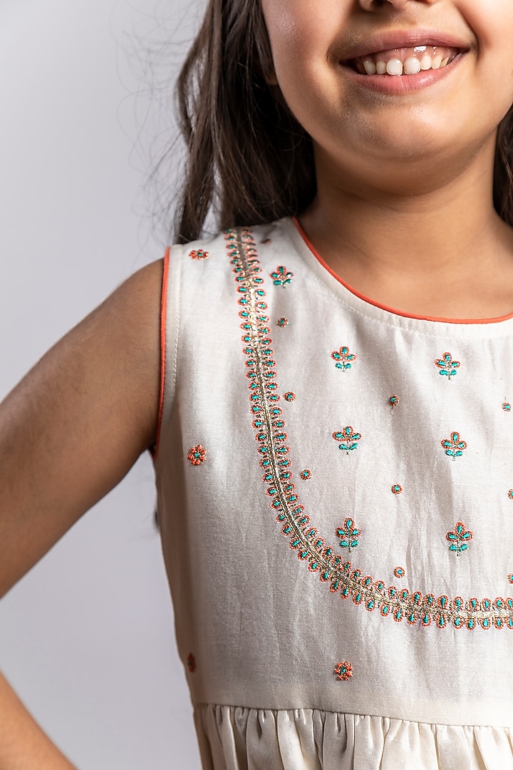Ivory Embroidered Sharara Set For Girls by Boteh at Pernia's Pop Up Shop