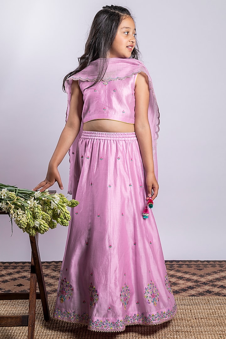 Lilac Embroidered Lehenga Set For Girls by Boteh