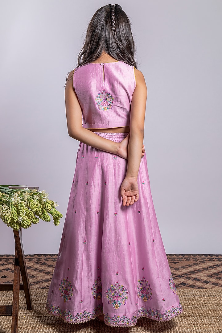 Lilac Embroidered Lehenga Set For Girls by Boteh at Pernia's Pop Up Shop