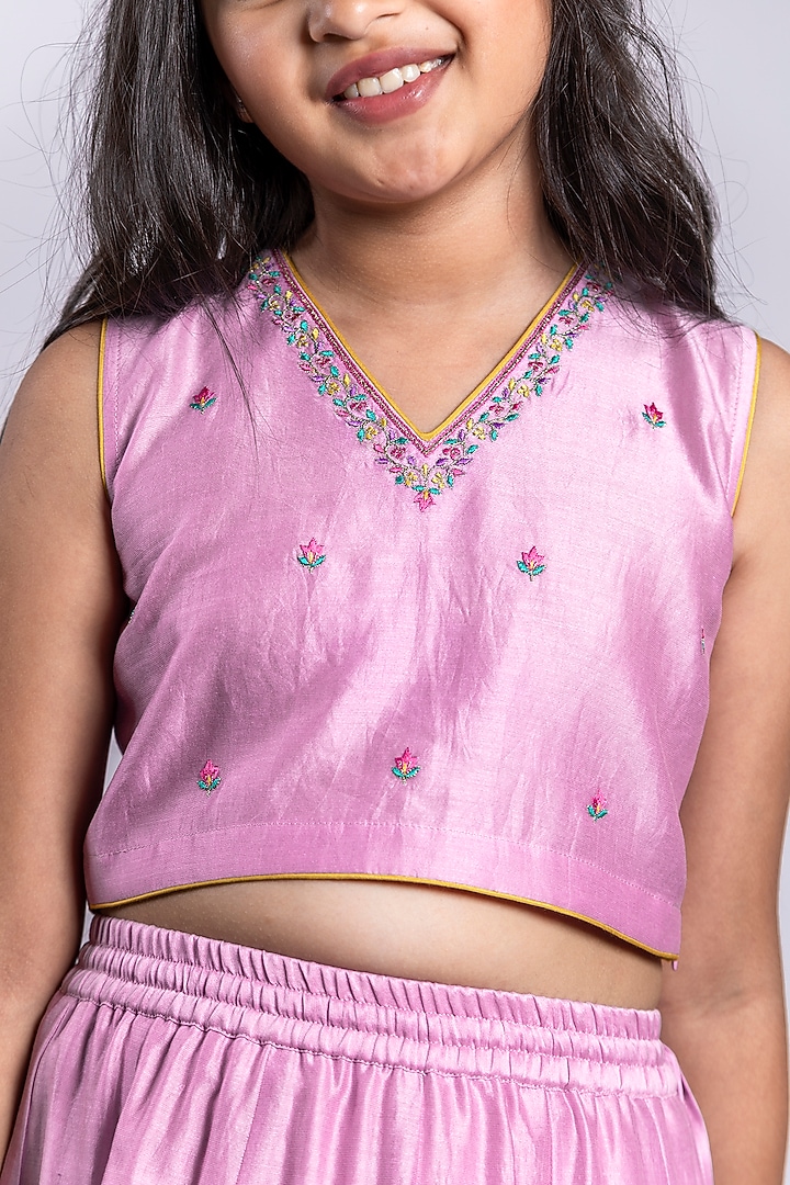 Lilac Embroidered Lehenga Set For Girls by Boteh at Pernia's Pop Up Shop