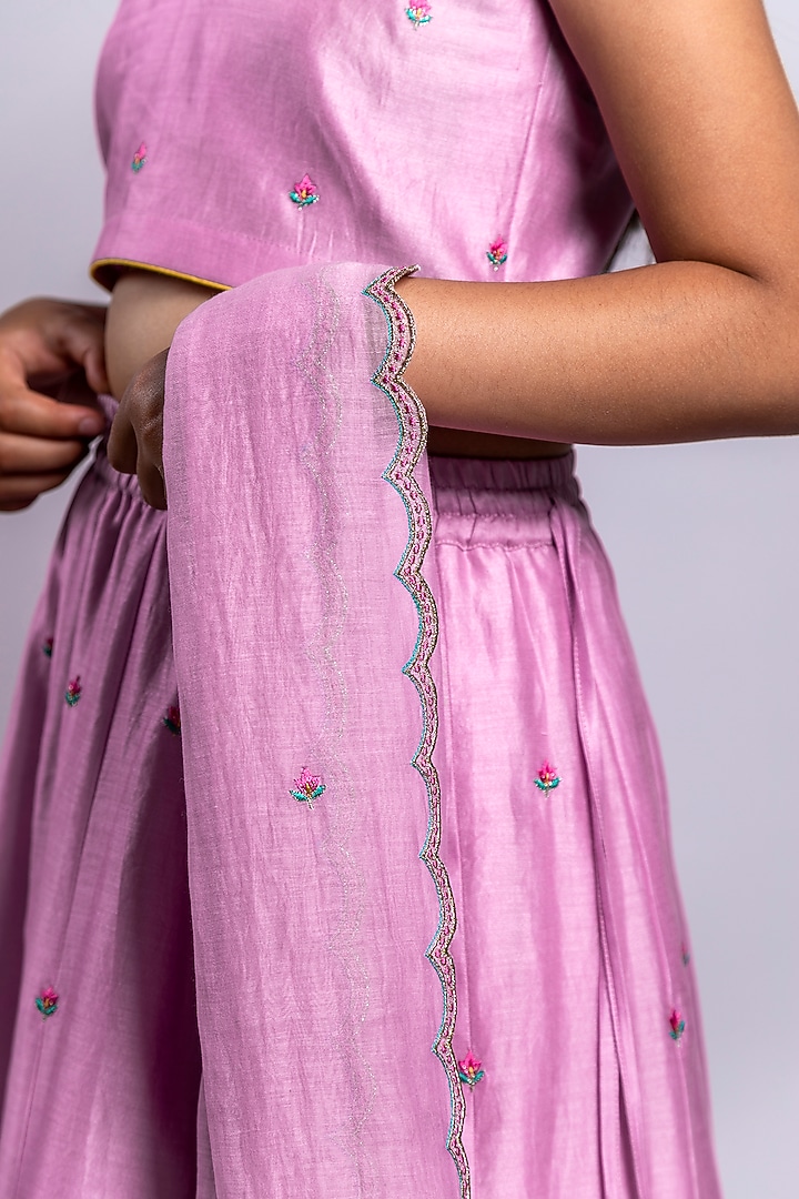 Lilac Embroidered Lehenga Set For Girls by Boteh at Pernia's Pop Up Shop