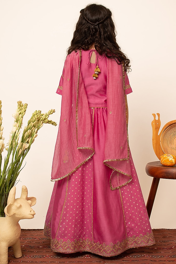 Pink Butti Embroidered Lehenga Set For Girls by Boteh at Pernia's Pop Up Shop