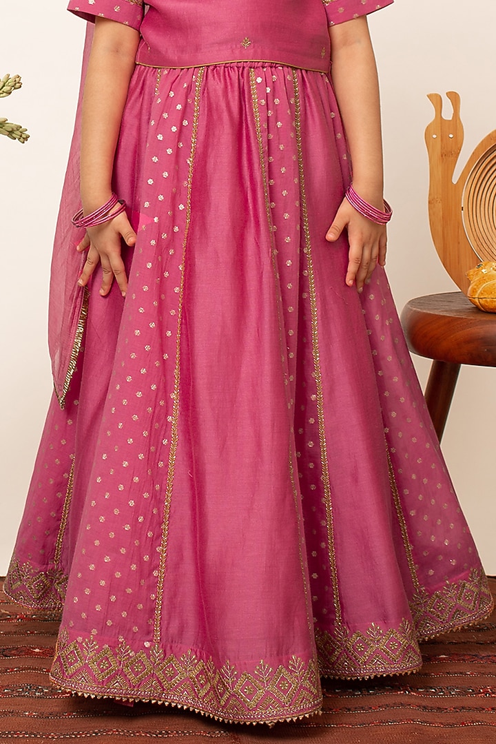 Pink Butti Embroidered Lehenga Set For Girls by Boteh at Pernia's Pop Up Shop