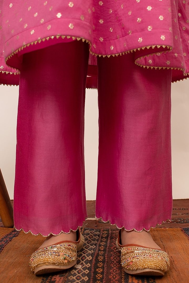 Pink Chanderi Silk Embroidered Kurta Set For Girls by Boteh at Pernia's Pop Up Shop