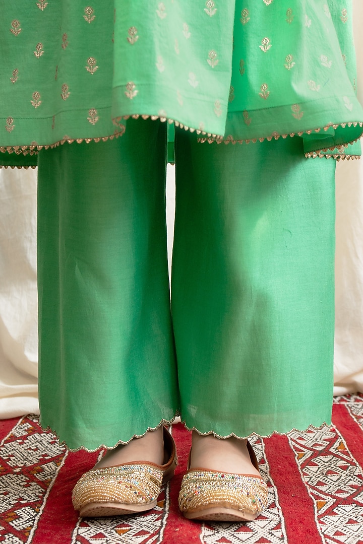 Green Chanderi Silk Embroidered Kurta Set For Girls by Boteh at Pernia's Pop Up Shop