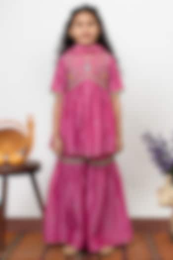 Pink Chanderi Silk Embroidered Sharara Set For Girls by Boteh at Pernia's Pop Up Shop