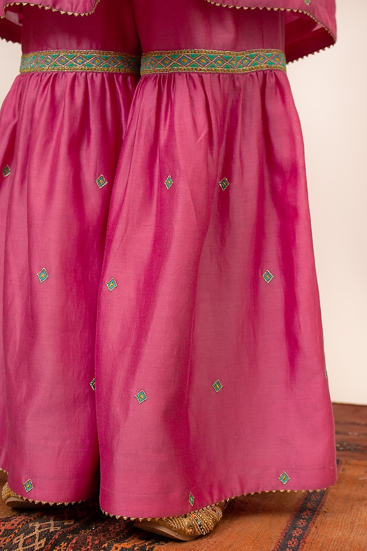 Pink Chanderi Silk Embroidered Sharara Set For Girls by Boteh at Pernia's Pop Up Shop