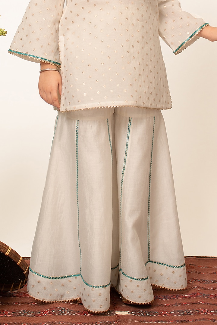 Ivory Chanderi Silk Embroidered Sharara Set For Girls by Boteh at Pernia's Pop Up Shop