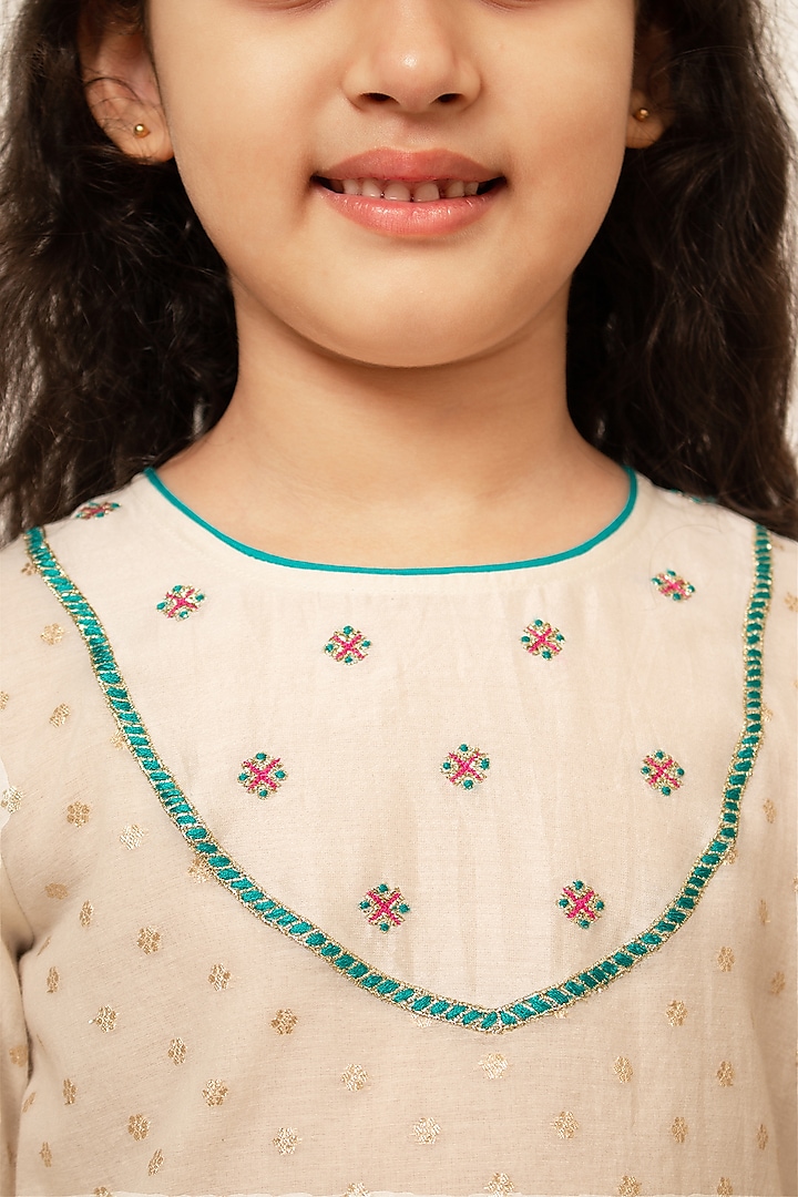 Ivory Chanderi Silk Embroidered Sharara Set For Girls by Boteh at Pernia's Pop Up Shop