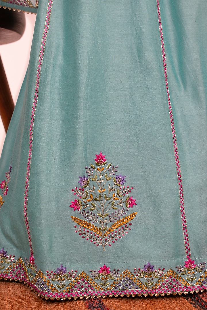 Blue Chanderi Silk Embroidered Lehenga Set For Girls by Boteh at Pernia's Pop Up Shop