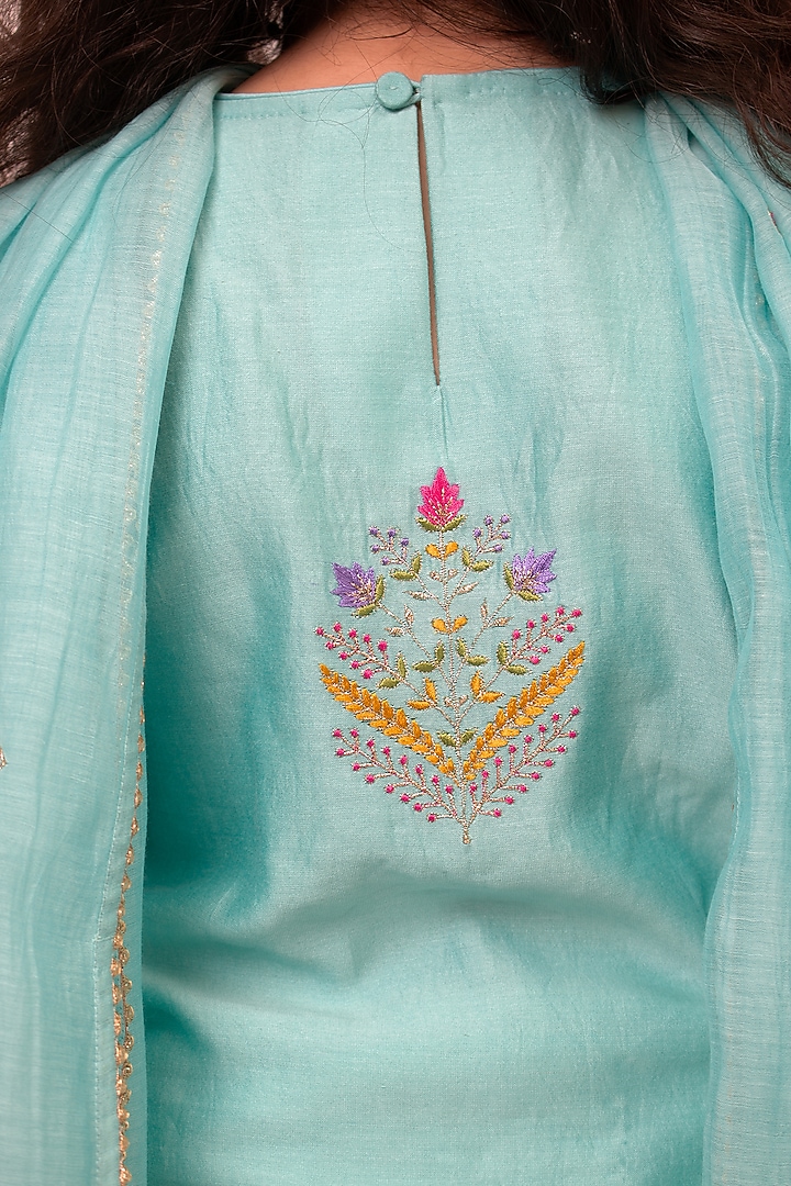 Blue Chanderi Silk Embroidered Lehenga Set For Girls by Boteh at Pernia's Pop Up Shop