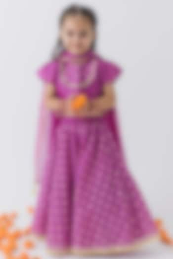 Purple Chanderi Silk Embroidered Lehenga Set For Girls by Boteh at Pernia's Pop Up Shop