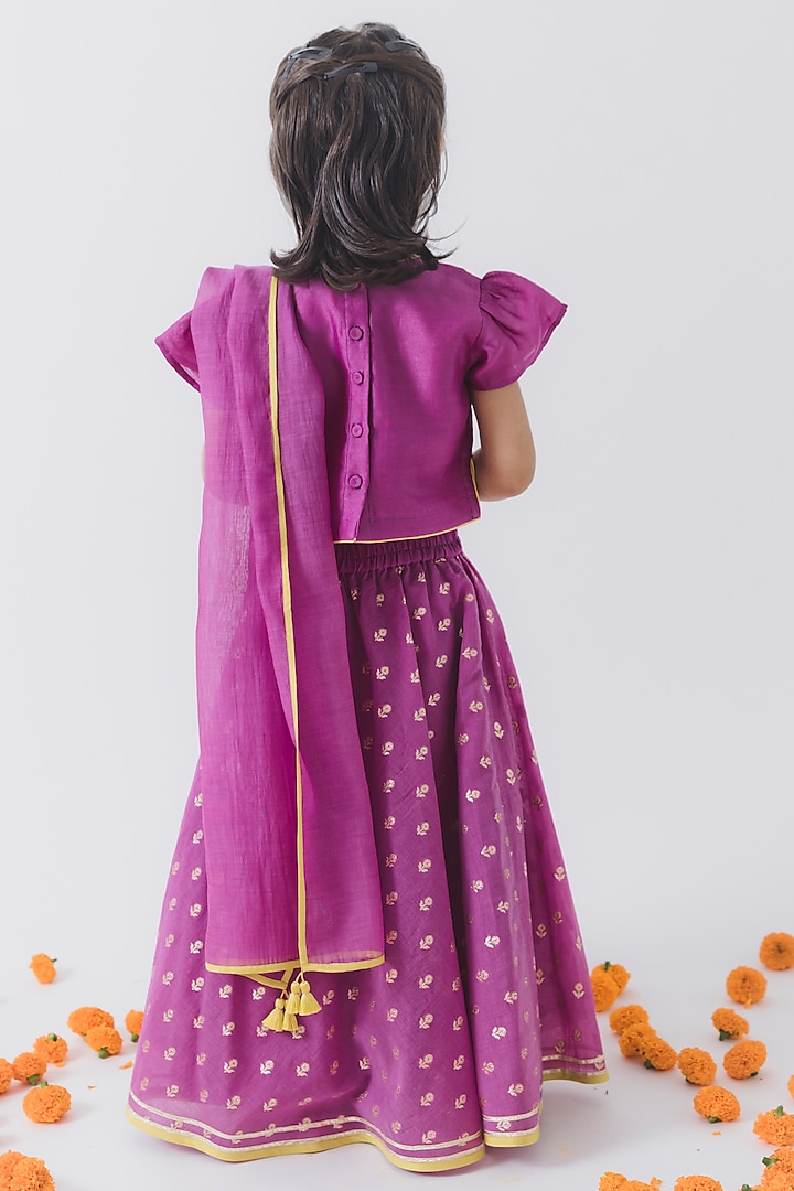 Purple Chanderi Silk Embroidered Lehenga Set For Girls by Boteh at Pernia's Pop Up Shop